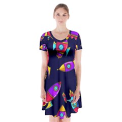 Space Patterns Short Sleeve V-neck Flare Dress by Vaneshart