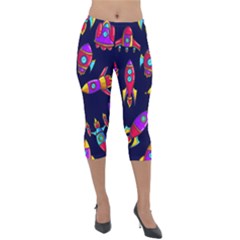 Space Patterns Lightweight Velour Capri Leggings  by Vaneshart