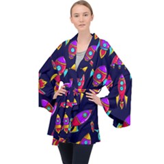 Space Patterns Long Sleeve Velvet Kimono  by Vaneshart