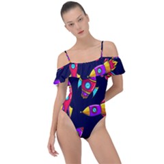 Space Patterns Frill Detail One Piece Swimsuit by Vaneshart