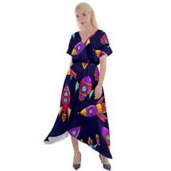 Space Patterns Cross Front Sharkbite Hem Maxi Dress by Vaneshart