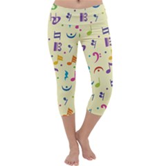 Seamless Pattern Musical Note Doodle Symbol Capri Yoga Leggings by Vaneshart