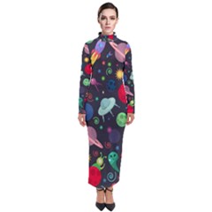 Cosmos Ufo Concept Seamless Pattern Turtleneck Maxi Dress by Vaneshart