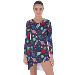 Cosmos Ufo Concept Seamless Pattern Asymmetric Cut-out Shift Dress by Vaneshart