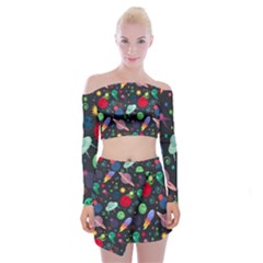 Cosmos Ufo Concept Seamless Pattern Off Shoulder Top With Mini Skirt Set by Vaneshart