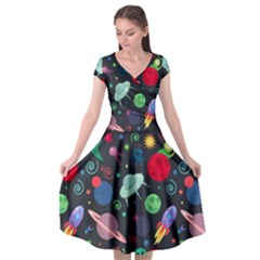 Cosmos Ufo Concept Seamless Pattern Cap Sleeve Wrap Front Dress by Vaneshart