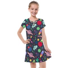 Cosmos Ufo Concept Seamless Pattern Kids  Cross Web Dress by Vaneshart