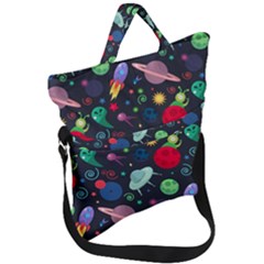 Cosmos Ufo Concept Seamless Pattern Fold Over Handle Tote Bag by Vaneshart