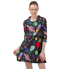 Cosmos Ufo Concept Seamless Pattern Mini Skater Shirt Dress by Vaneshart