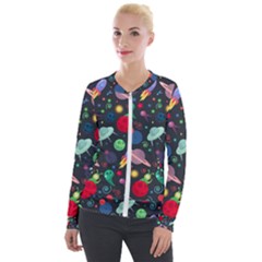 Cosmos Ufo Concept Seamless Pattern Velour Zip Up Jacket by Vaneshart