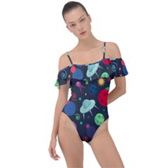 Cosmos Ufo Concept Seamless Pattern Frill Detail One Piece Swimsuit by Vaneshart