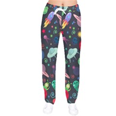 Cosmos Ufo Concept Seamless Pattern Women Velvet Drawstring Pants