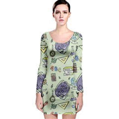 Hand Drawn Pattern School Long Sleeve Bodycon Dress by Vaneshart