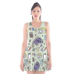 Hand Drawn Pattern School Scoop Neck Skater Dress by Vaneshart