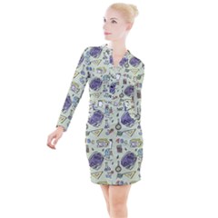 Hand Drawn Pattern School Button Long Sleeve Dress by Vaneshart