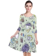 Hand Drawn Pattern School Quarter Sleeve Waist Band Dress by Vaneshart