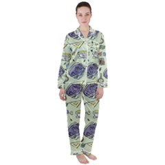 Hand Drawn Pattern School Satin Long Sleeve Pyjamas Set by Vaneshart