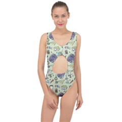 Hand Drawn Pattern School Center Cut Out Swimsuit by Vaneshart