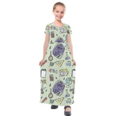 Hand Drawn Pattern School Kids  Short Sleeve Maxi Dress by Vaneshart