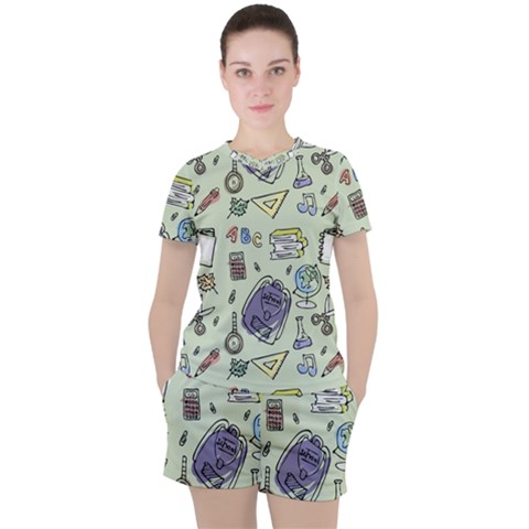 Hand Drawn Pattern School Women s Tee And Shorts Set by Vaneshart