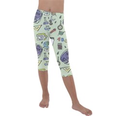 Hand Drawn Pattern School Kids  Lightweight Velour Capri Leggings  by Vaneshart