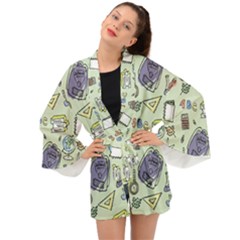 Hand Drawn Pattern School Long Sleeve Kimono by Vaneshart