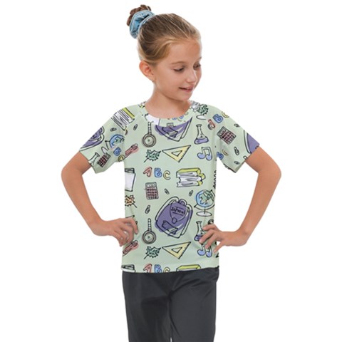 Hand Drawn Pattern School Kids  Mesh Piece Tee by Vaneshart