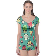 Seamless Pattern With Funny Monsters Cartoon Hand Drawn Characters Unusual Creatures Boyleg Leotard  by Vaneshart