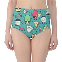 Seamless Pattern With Funny Monsters Cartoon Hand Drawn Characters Unusual Creatures Classic High-waist Bikini Bottoms by Vaneshart