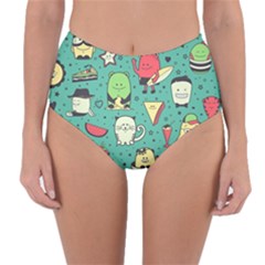 Seamless Pattern With Funny Monsters Cartoon Hand Drawn Characters Unusual Creatures Reversible High-waist Bikini Bottoms by Vaneshart