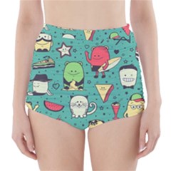 Seamless Pattern With Funny Monsters Cartoon Hand Drawn Characters Unusual Creatures High-waisted Bikini Bottoms by Vaneshart