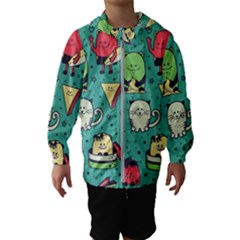 Seamless Pattern With Funny Monsters Cartoon Hand Drawn Characters Unusual Creatures Kids  Hooded Windbreaker by Vaneshart