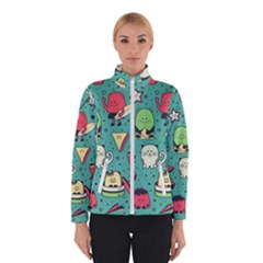 Seamless Pattern With Funny Monsters Cartoon Hand Drawn Characters Unusual Creatures Winter Jacket by Vaneshart