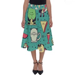 Seamless Pattern With Funny Monsters Cartoon Hand Drawn Characters Unusual Creatures Perfect Length Midi Skirt by Vaneshart