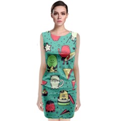 Seamless Pattern With Funny Monsters Cartoon Hand Drawn Characters Unusual Creatures Sleeveless Velvet Midi Dress by Vaneshart