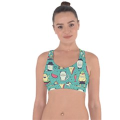 Seamless Pattern With Funny Monsters Cartoon Hand Drawn Characters Unusual Creatures Cross String Back Sports Bra by Vaneshart