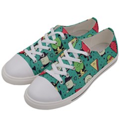 Seamless Pattern With Funny Monsters Cartoon Hand Drawn Characters Unusual Creatures Women s Low Top Canvas Sneakers by Vaneshart