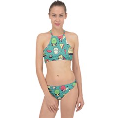 Seamless Pattern With Funny Monsters Cartoon Hand Drawn Characters Unusual Creatures Racer Front Bikini Set by Vaneshart