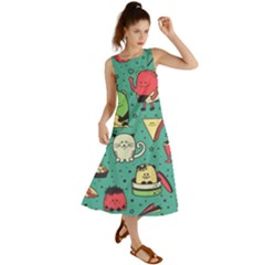 Seamless Pattern With Funny Monsters Cartoon Hand Drawn Characters Unusual Creatures Summer Maxi Dress by Vaneshart