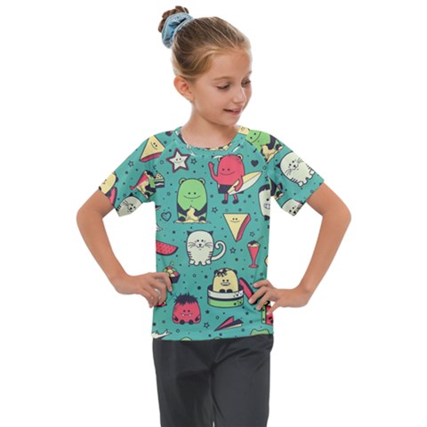 Seamless Pattern With Funny Monsters Cartoon Hand Drawn Characters Unusual Creatures Kids  Mesh Piece Tee by Vaneshart