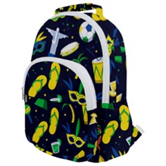 Seamless Brazilian Carnival Pattern With Musical Instruments Rounded Multi Pocket Backpack by Vaneshart