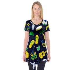 Seamless Brazilian Carnival Pattern With Musical Instruments Short Sleeve Tunic  by Vaneshart