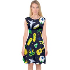 Seamless Brazilian Carnival Pattern With Musical Instruments Capsleeve Midi Dress by Vaneshart