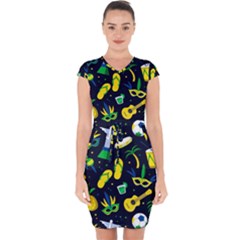 Seamless Brazilian Carnival Pattern With Musical Instruments Capsleeve Drawstring Dress  by Vaneshart