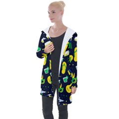 Seamless Brazilian Carnival Pattern With Musical Instruments Longline Hooded Cardigan by Vaneshart