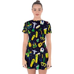 Seamless Brazilian Carnival Pattern With Musical Instruments Drop Hem Mini Chiffon Dress by Vaneshart