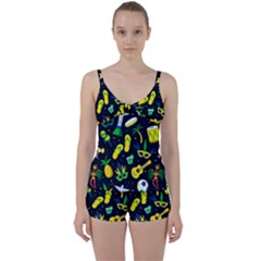 Seamless Brazilian Carnival Pattern With Musical Instruments Tie Front Two Piece Tankini by Vaneshart