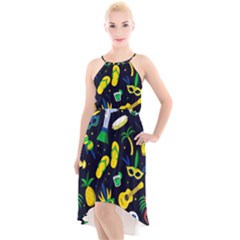 Seamless Brazilian Carnival Pattern With Musical Instruments High-low Halter Chiffon Dress  by Vaneshart