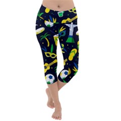 Seamless Brazilian Carnival Pattern With Musical Instruments Lightweight Velour Capri Yoga Leggings by Vaneshart