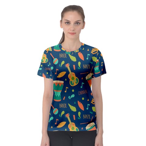 Brazil Musical Instruments Seamless Carnival Pattern Women s Sport Mesh Tee by Vaneshart